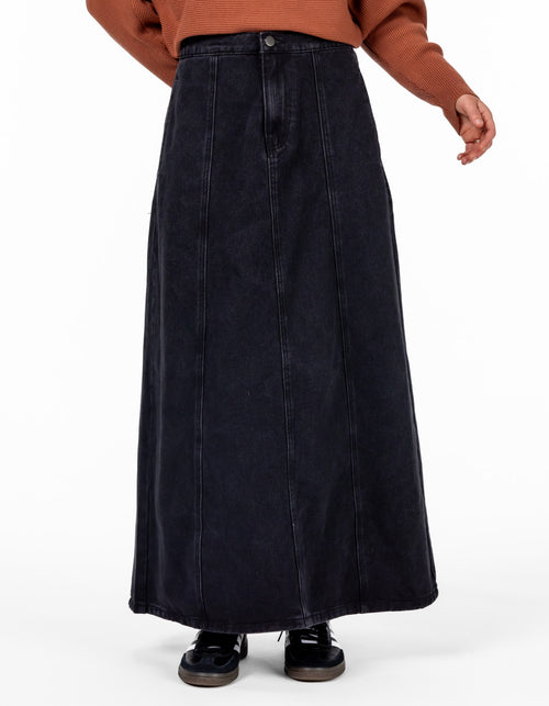 Caine A Line Midaxi Denim Skirt in Black