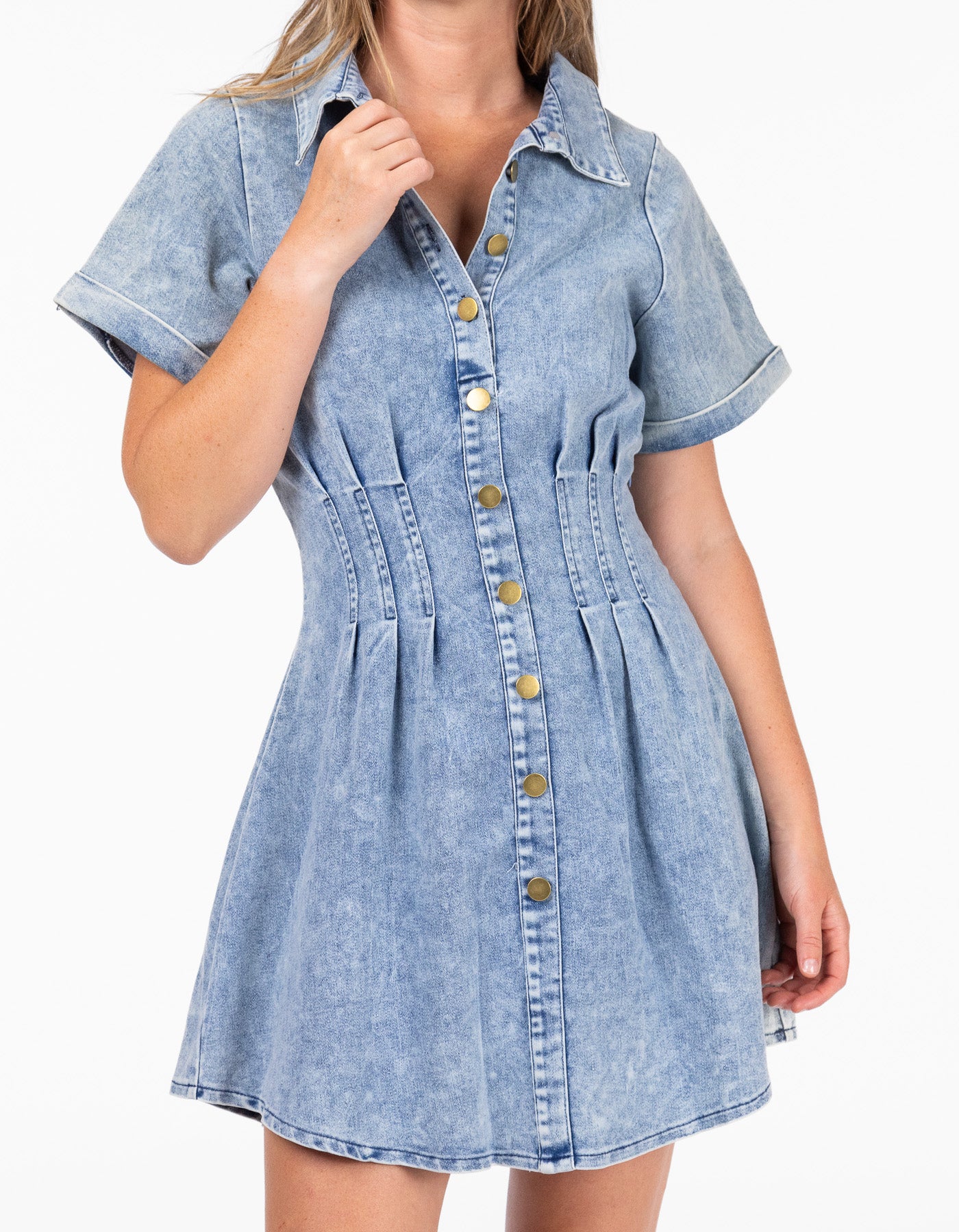 LIGHT DENIM BLUE BUTTON DOWN DRESS main image 1