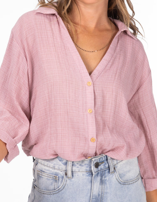 Hawthorn Oversize Button Down Shirt in Blush