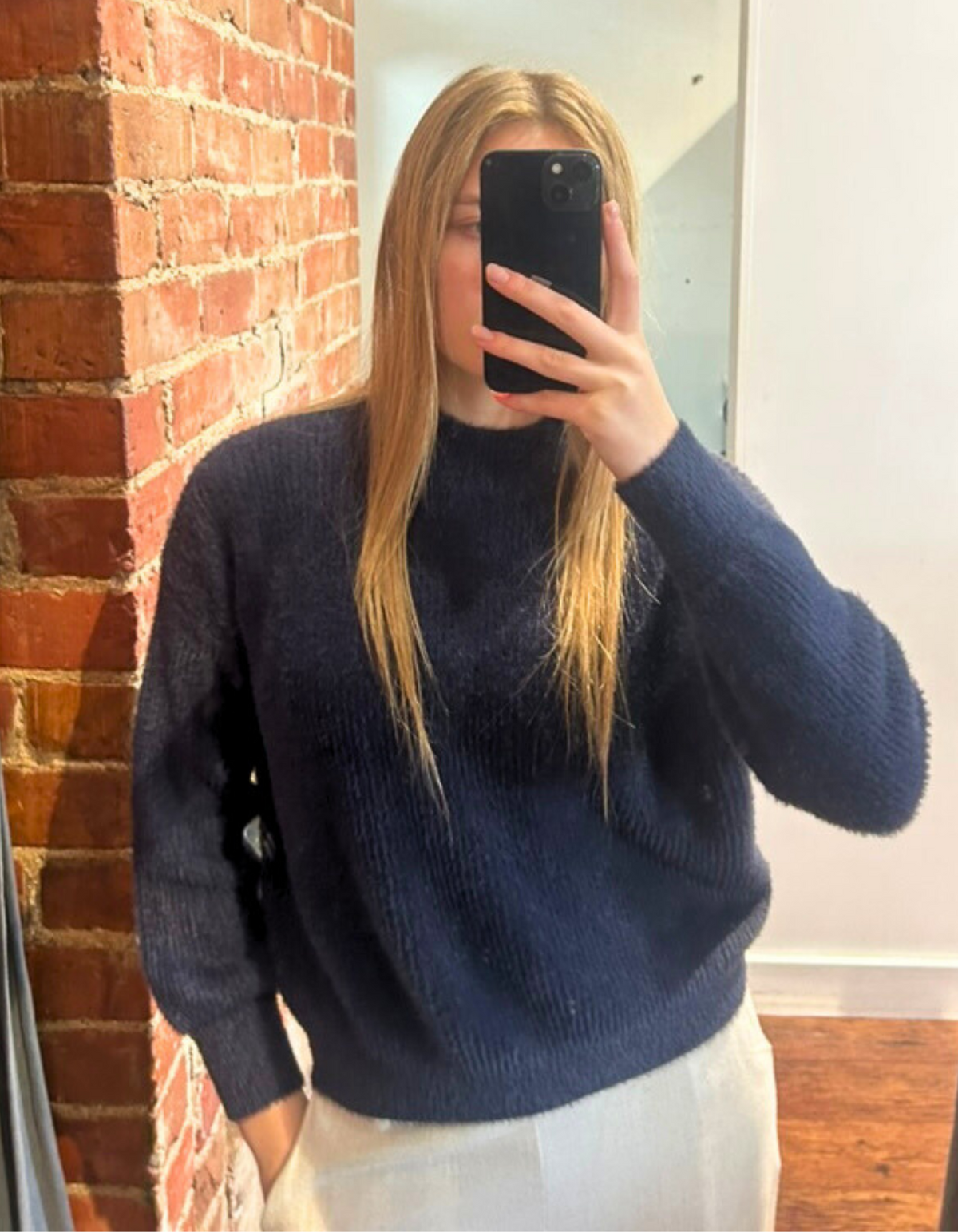 Sydney Crew Neck Brushed Knit Jumper in Navy