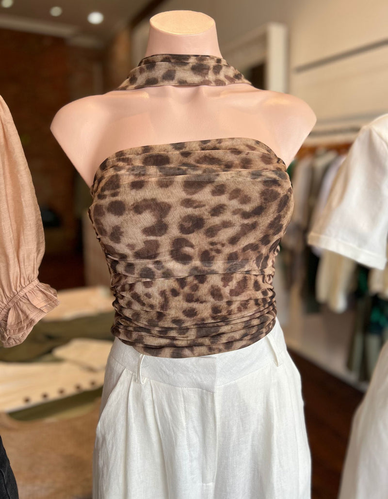 Vale Leopard Boob Tube with Neck Tie