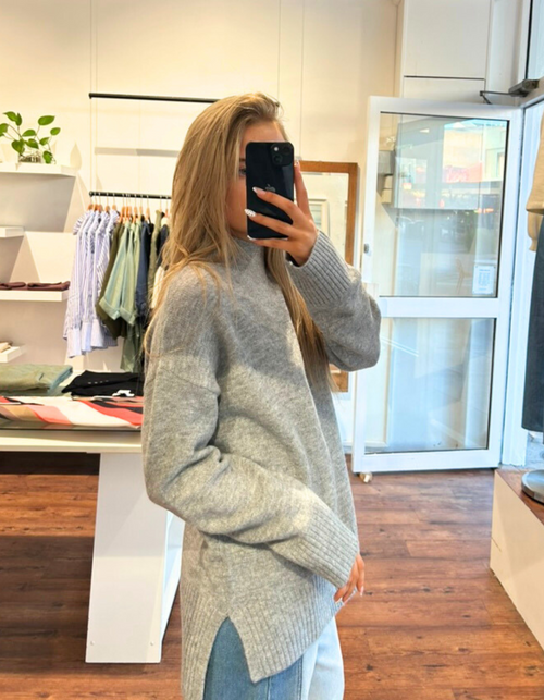 Frost High Neck Long Sleeve Knit Jumper in Grey