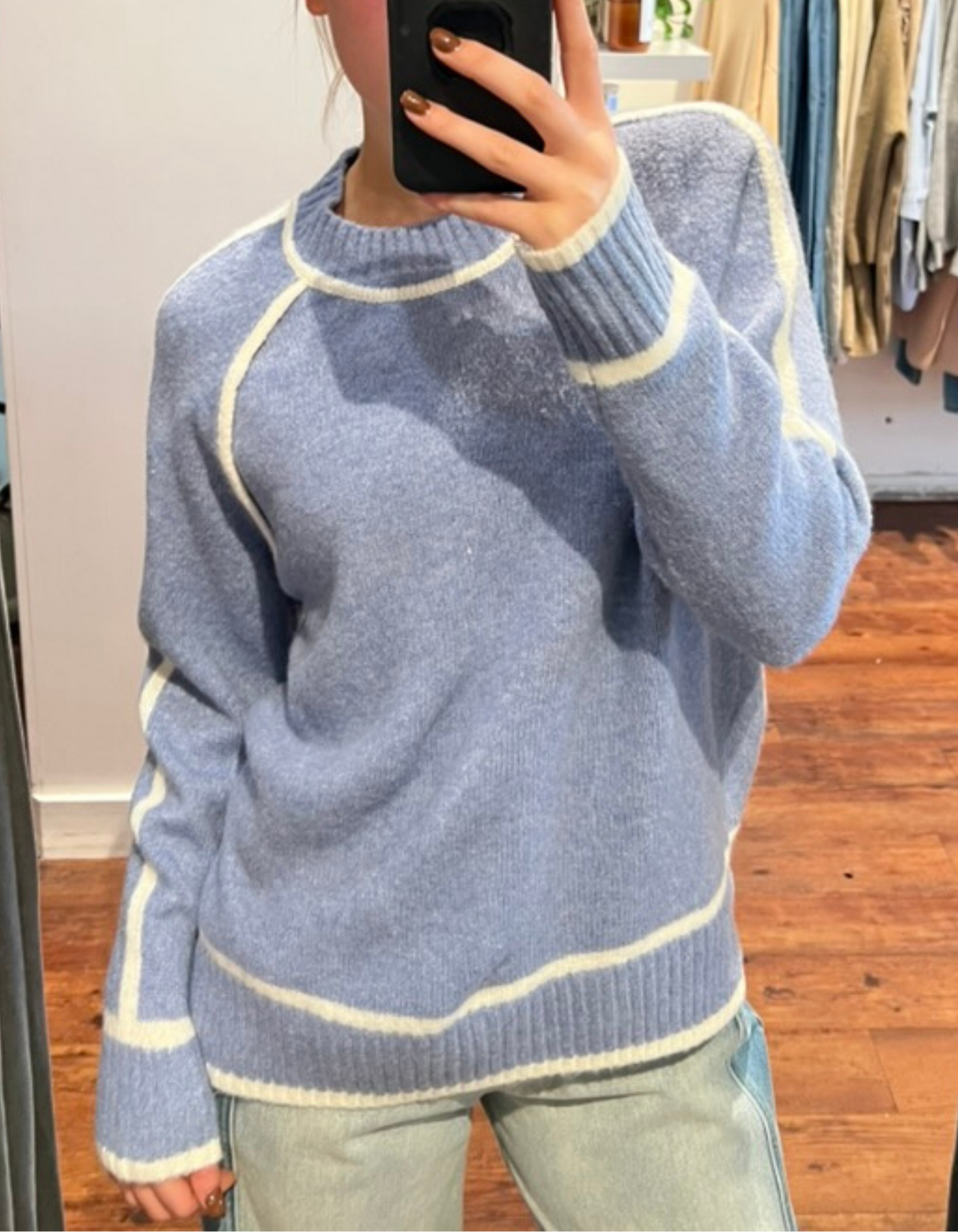 Kobe Crew Neck White Line Jumper in Blue