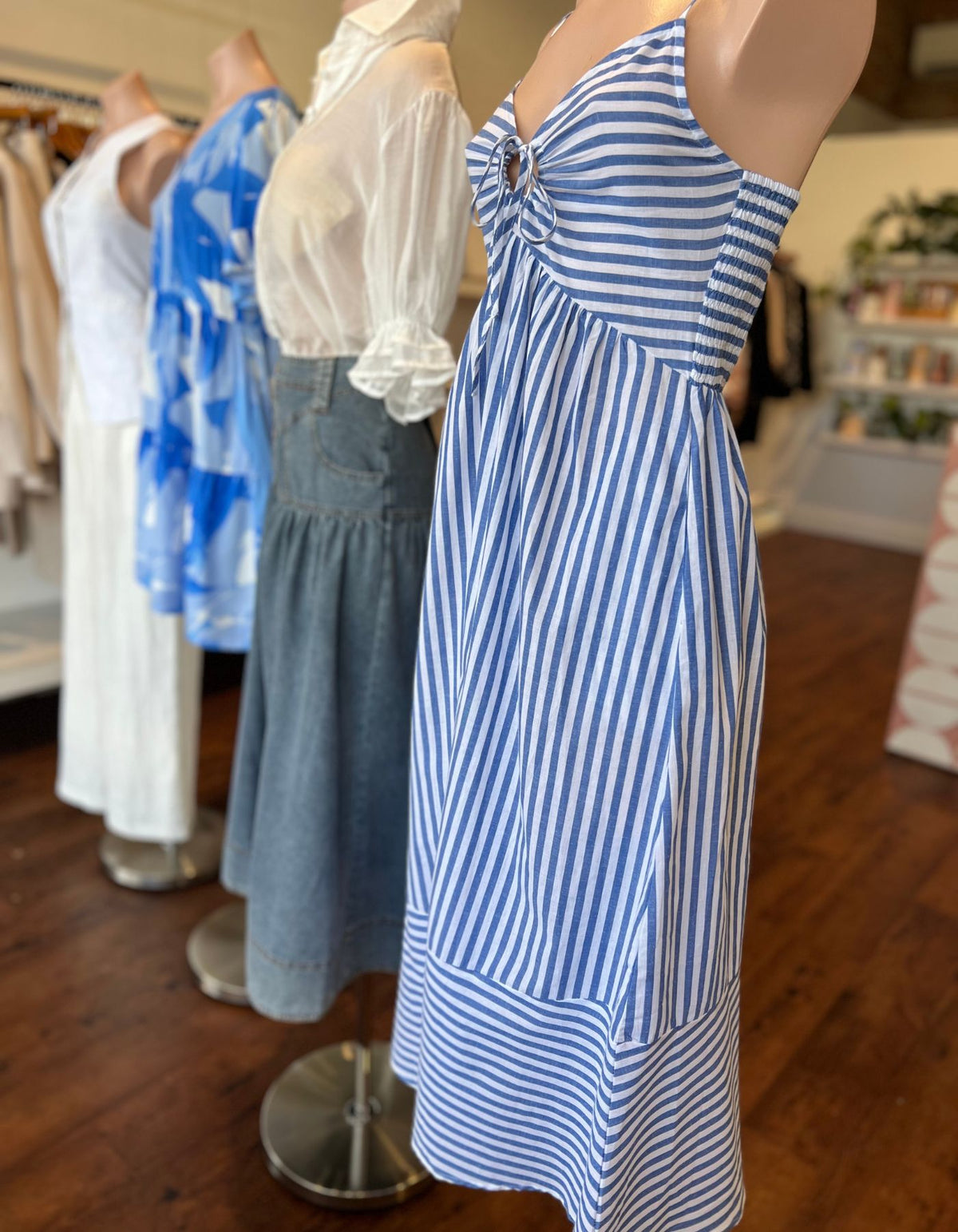 Novara Midaxi Dress in Blue/White Stripe