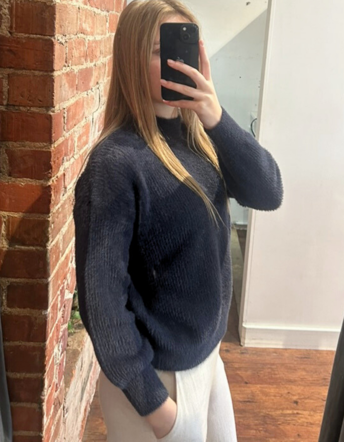 Sydney Crew Neck Brushed Knit Jumper in Navy
