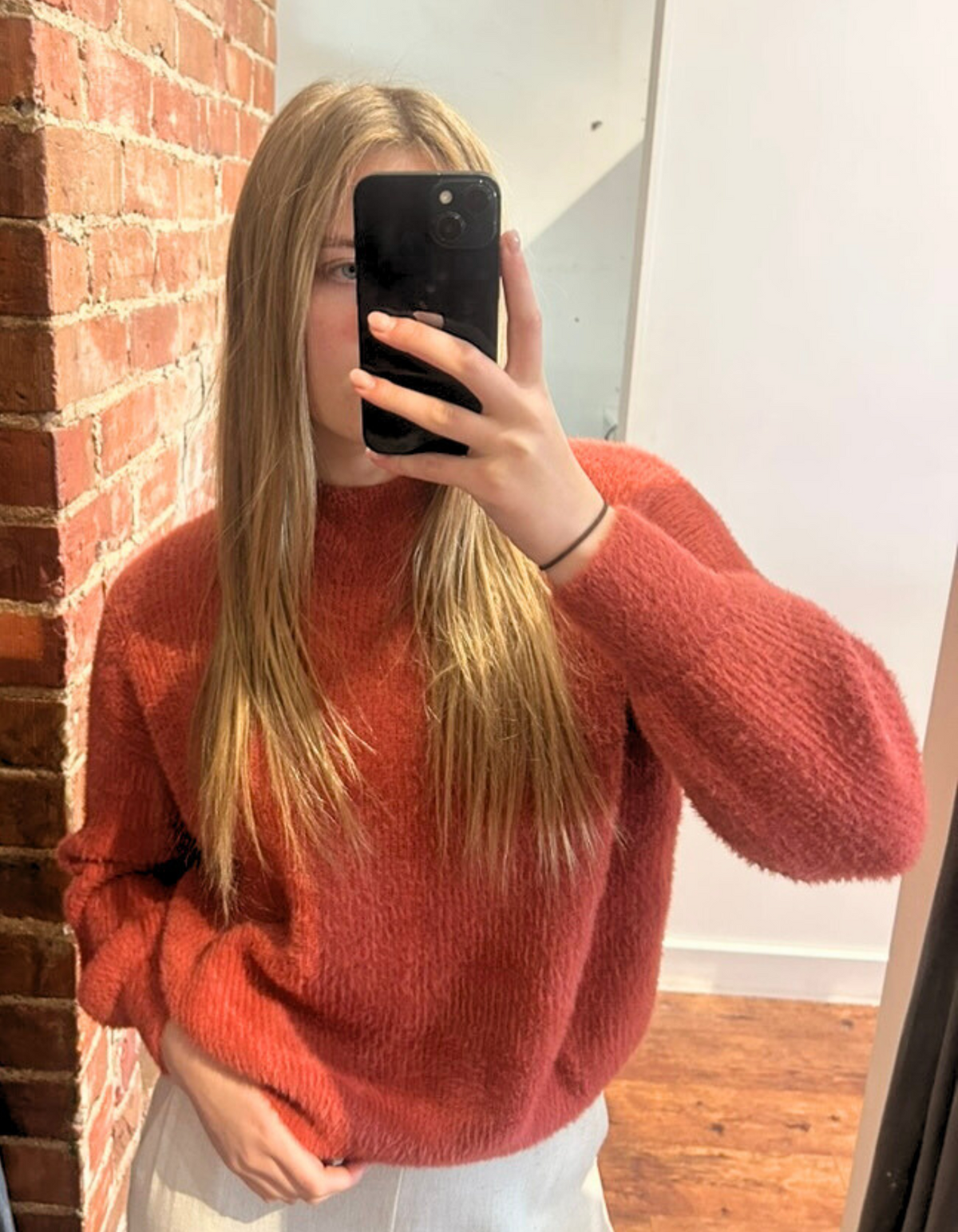 Sydney Crew Neck Brushed Knit Jumper in Rust