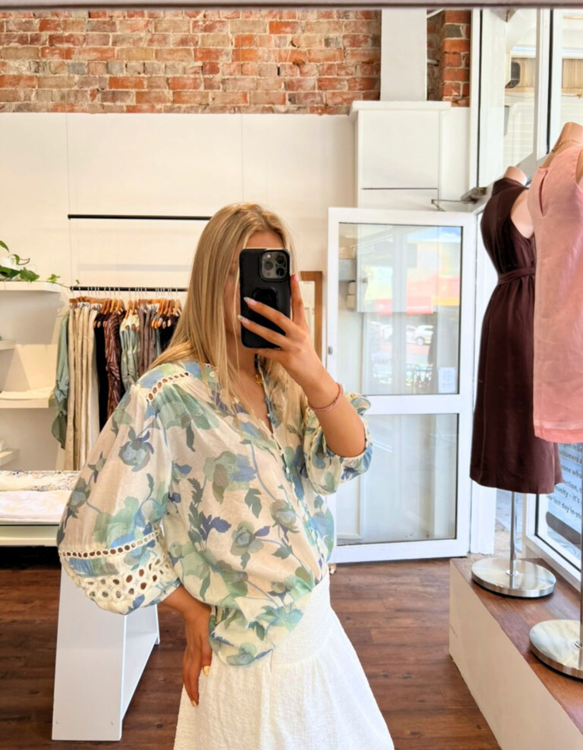 Arin Button Down 3/4 Sleeve Top in Blue Floral