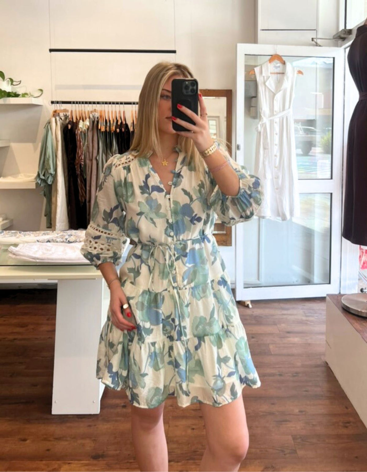 Arin 3/4 Sleeve Dress in Blue Floral