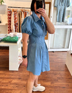 Brighton Short Sleeve Button Down Dress in Blue