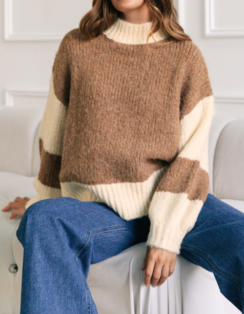 Scout Crew Neck Oversized Knit Jumper in Tan