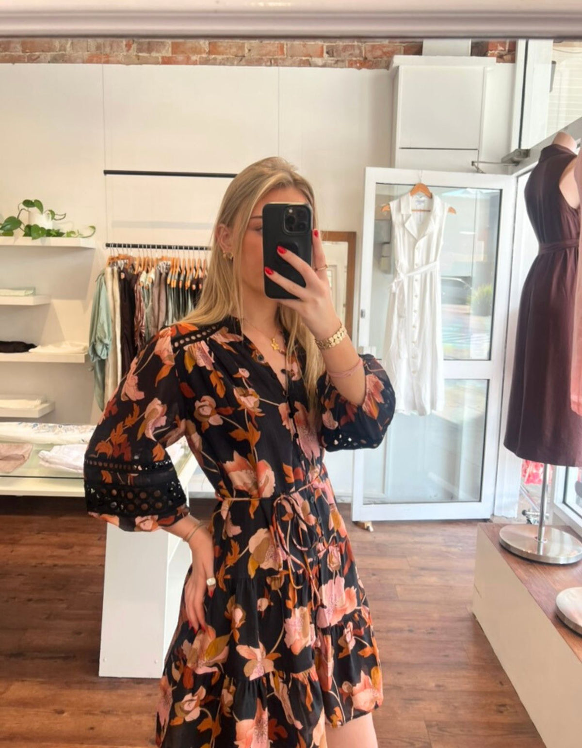 Arin 3/4 Sleeve Dress in Black Floral