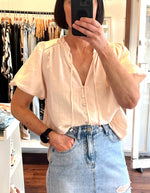 Paris Bulb Sleeve Button Down Top in Blush