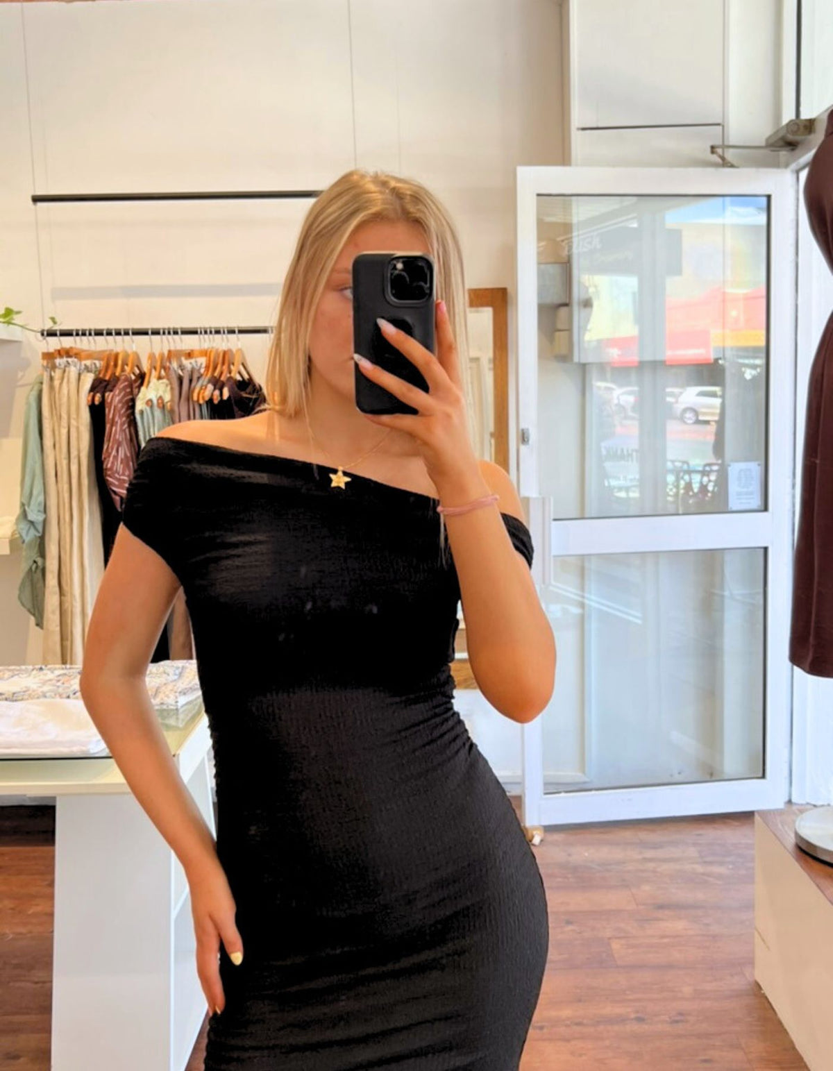 Lucille Drop Sleeve Bodycon Dress in Black