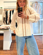 Mink Ric-Rac Trim Boho Blouse in Cream