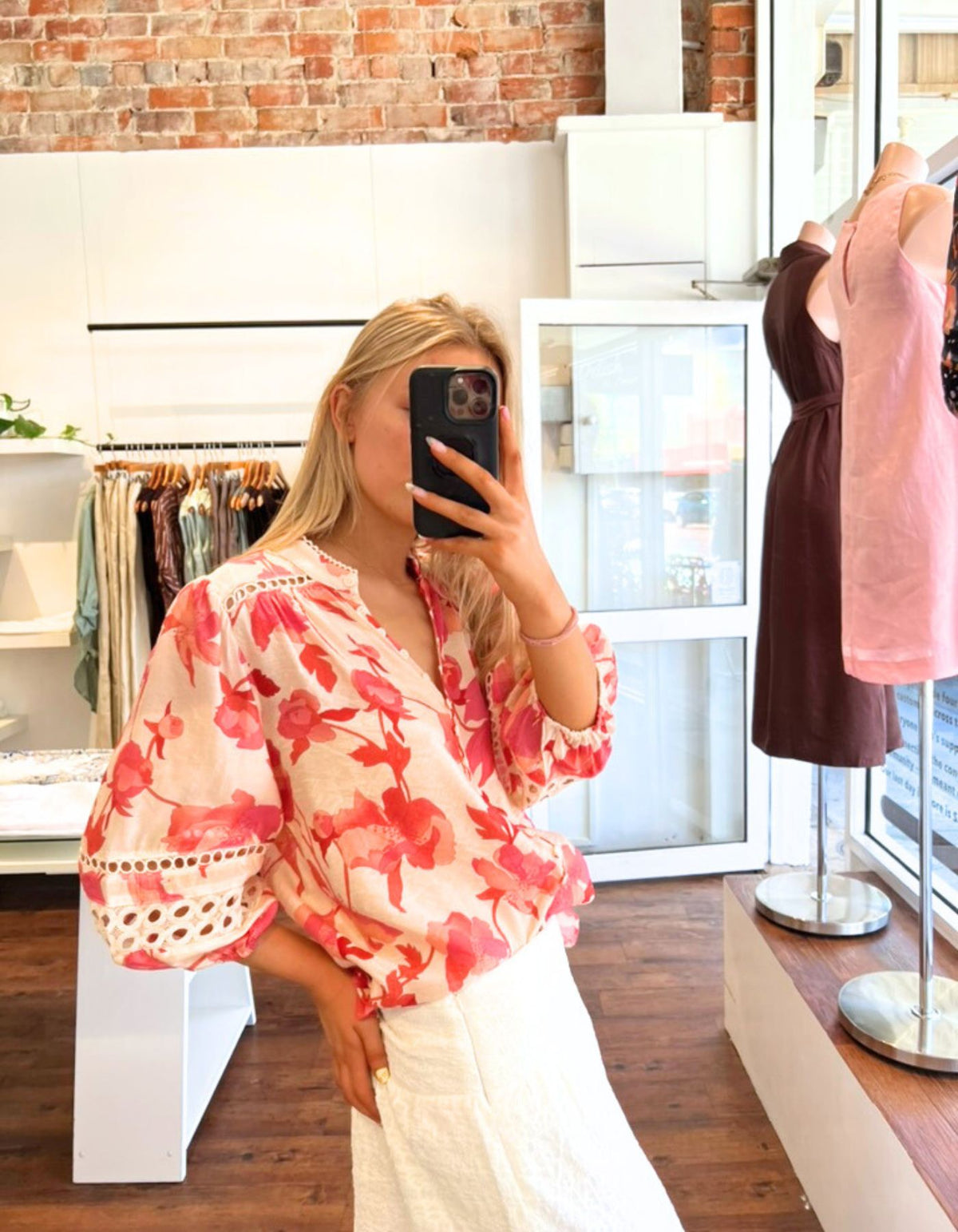Arin Button Down 3/4 Sleeve Top in Pink Floral