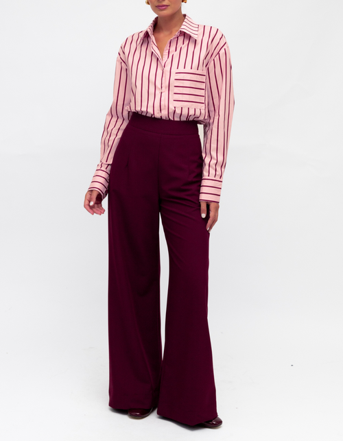 Maggie Button-Up Stripe Shirt in Pink/Red