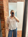 Vera Linen-Cotton Button Up Short Sleeve Top in White