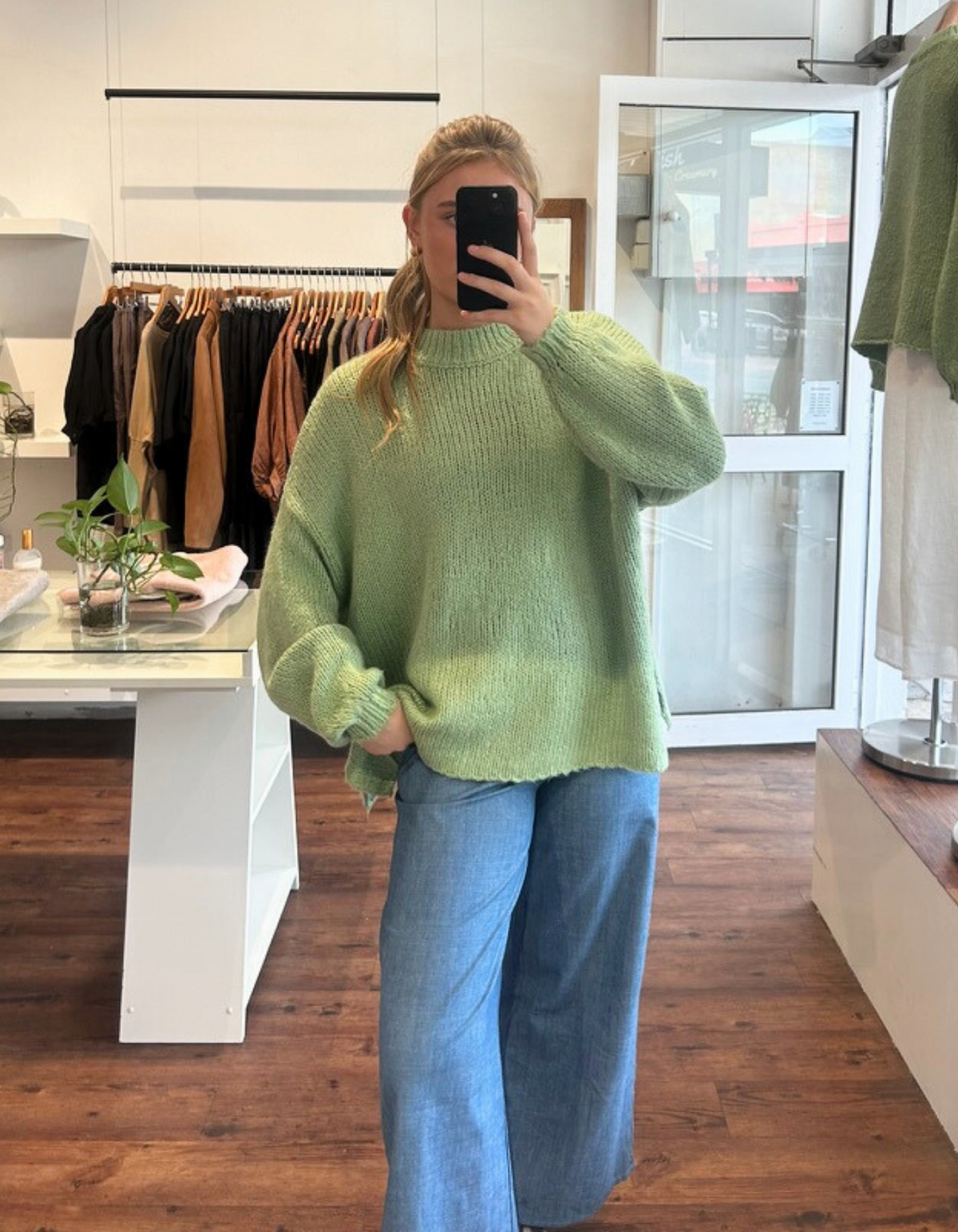 Cove Crew Neck Oversized Knit Jumper in Green
