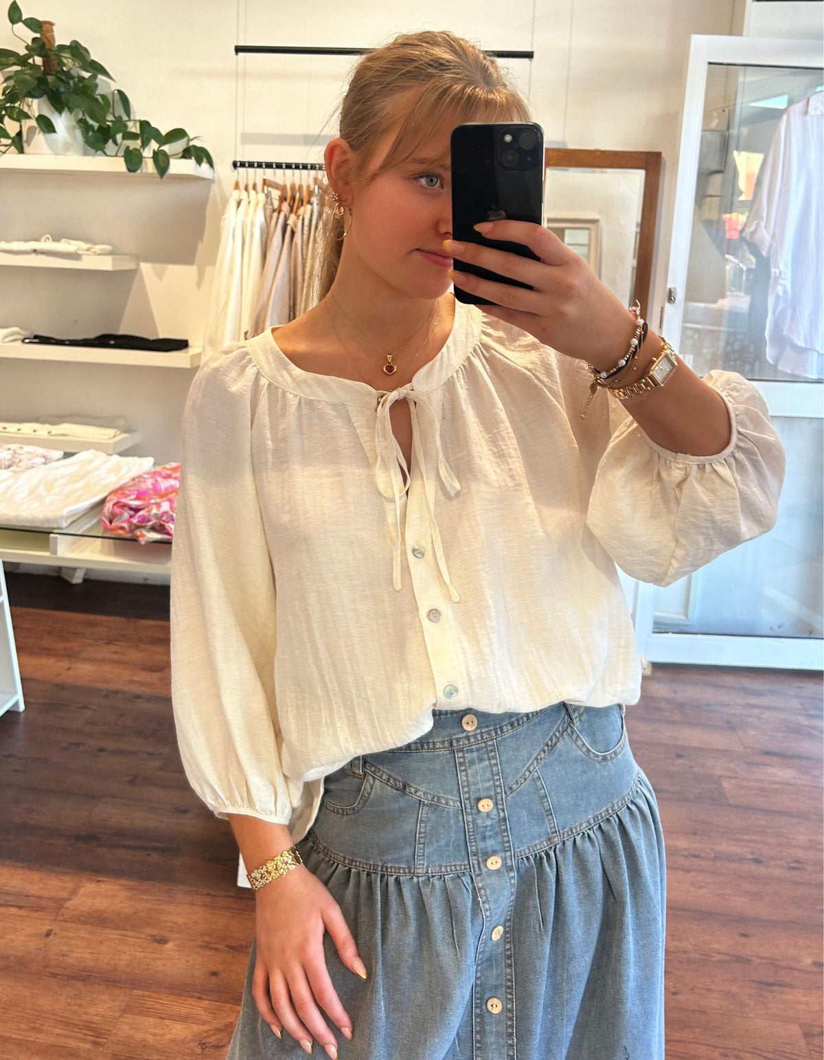 Echo Button Down V Neck Top in Ivory