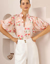 Amari Button Down Blouse in Pink Floral Print