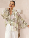 Estellle Button Down Blouse in Green Paisley Print