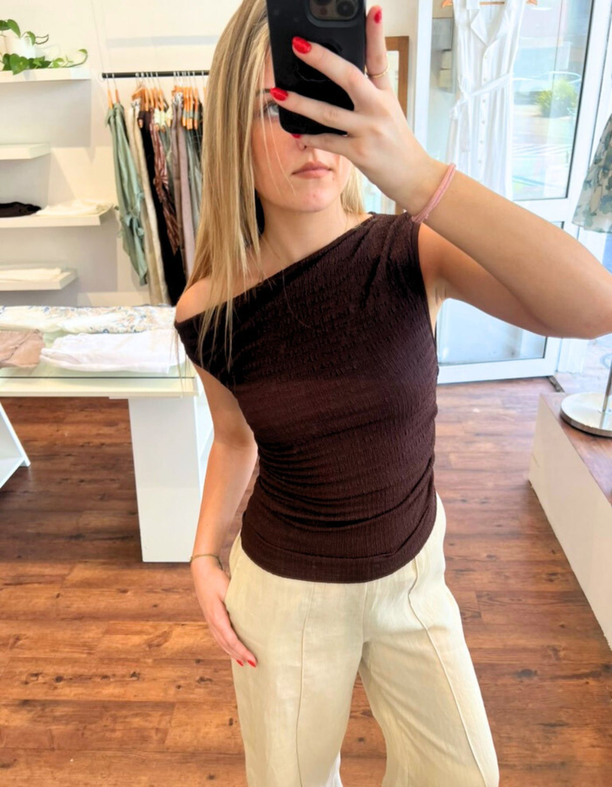 Sutton Drop Shoulder Top in Brown