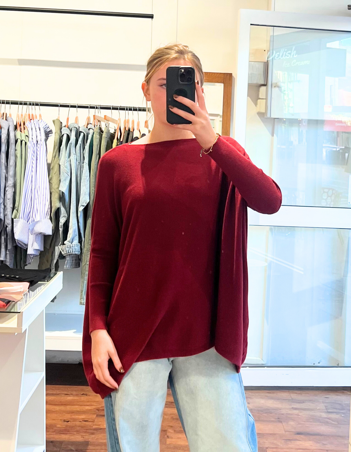 Willow Cotton Knit Jumper in Wine Red