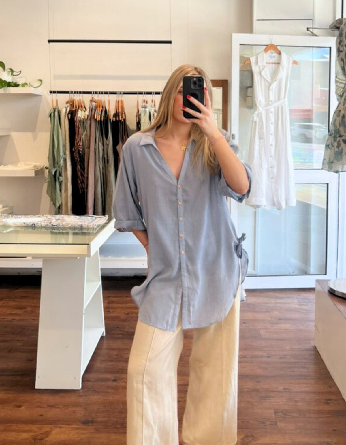 Hawthorn Oversize Button Down Shirt in Dusty Blue