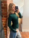Arlo Crew Neck Button Cuff Knit Top in Green