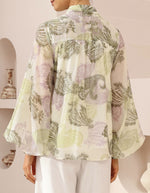 Estellle Button Down Blouse in Green Paisley Print