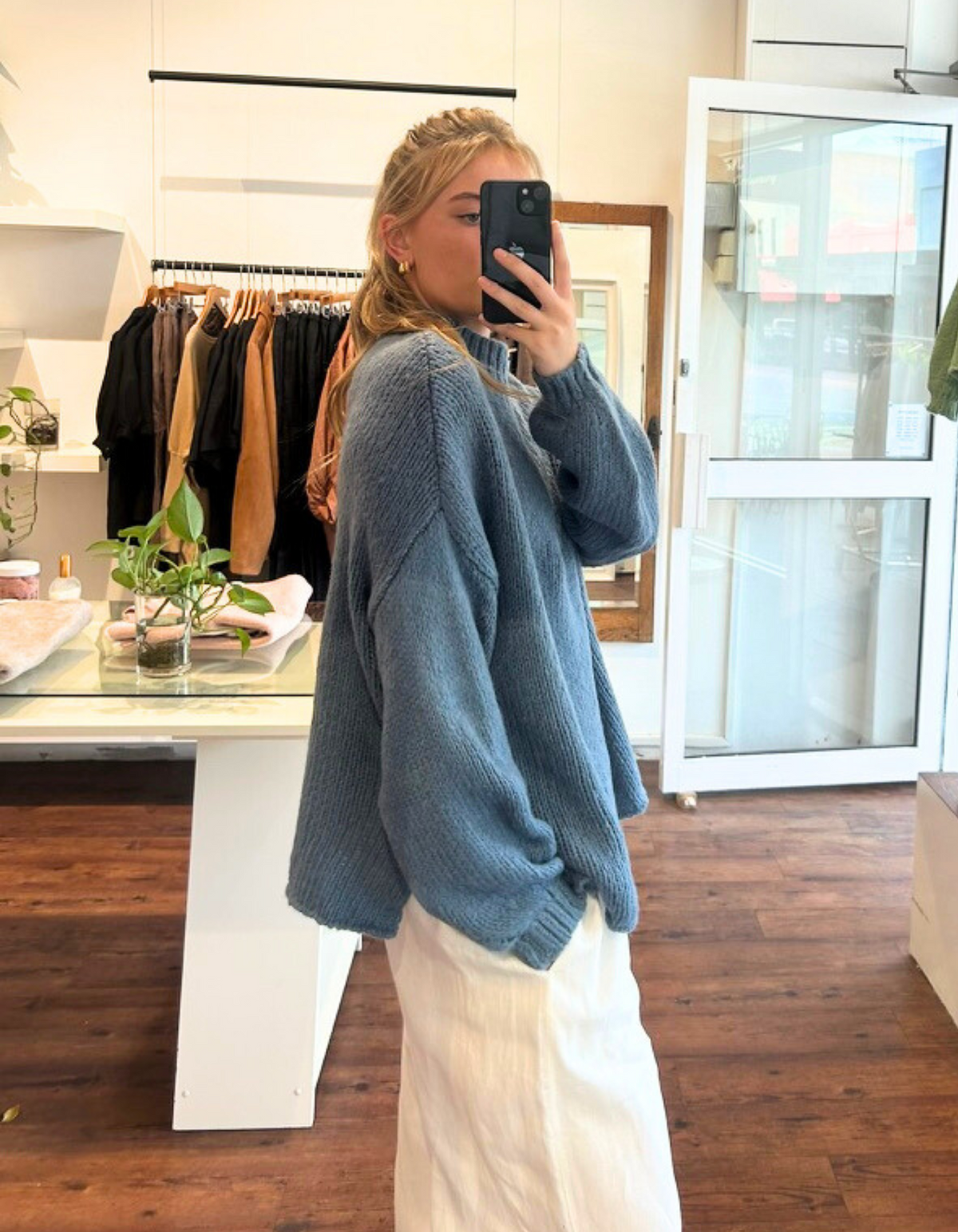 Cove Crew Neck Oversized Knit Jumper in Blue
