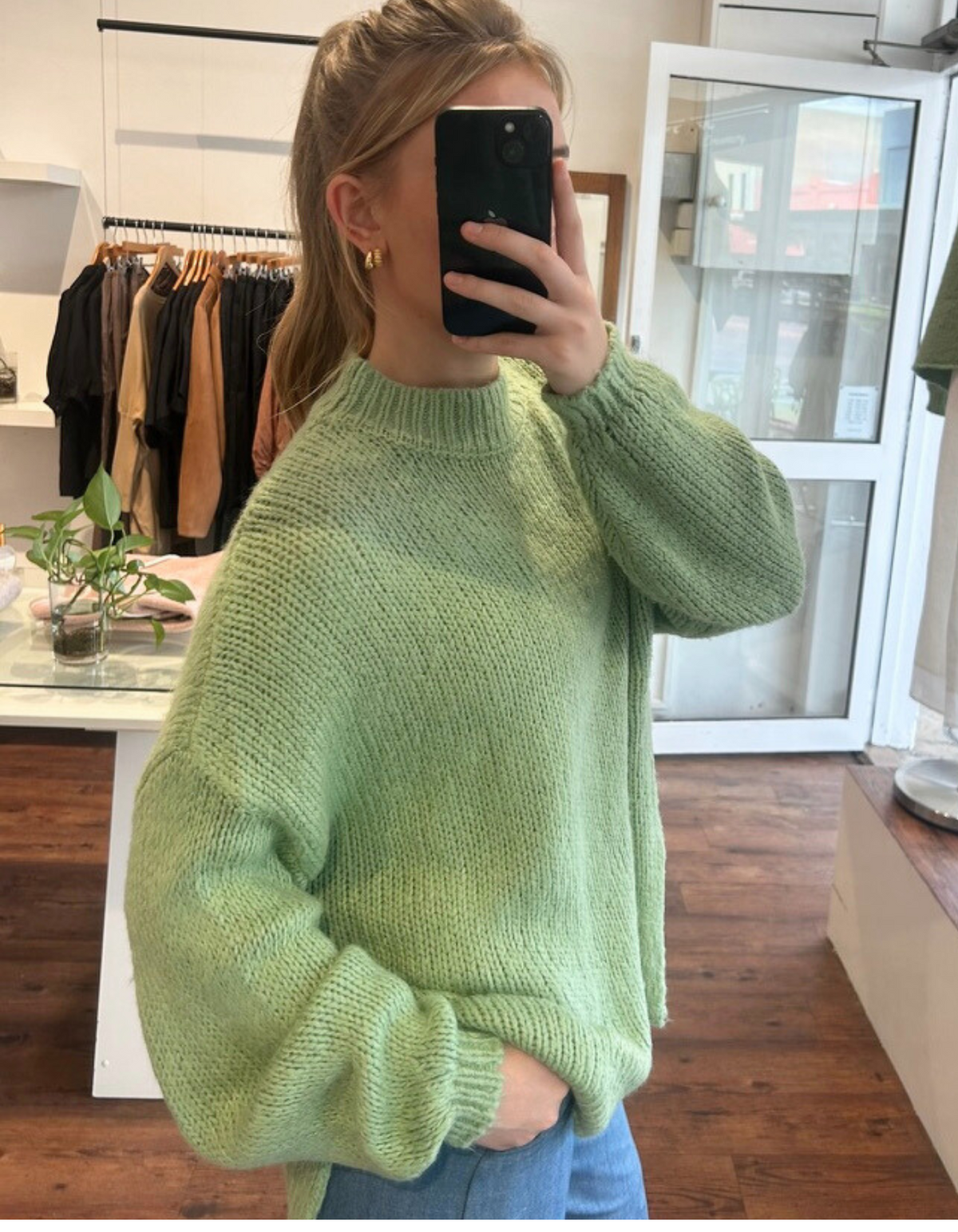 Cove Crew Neck Oversized Knit Jumper in Green
