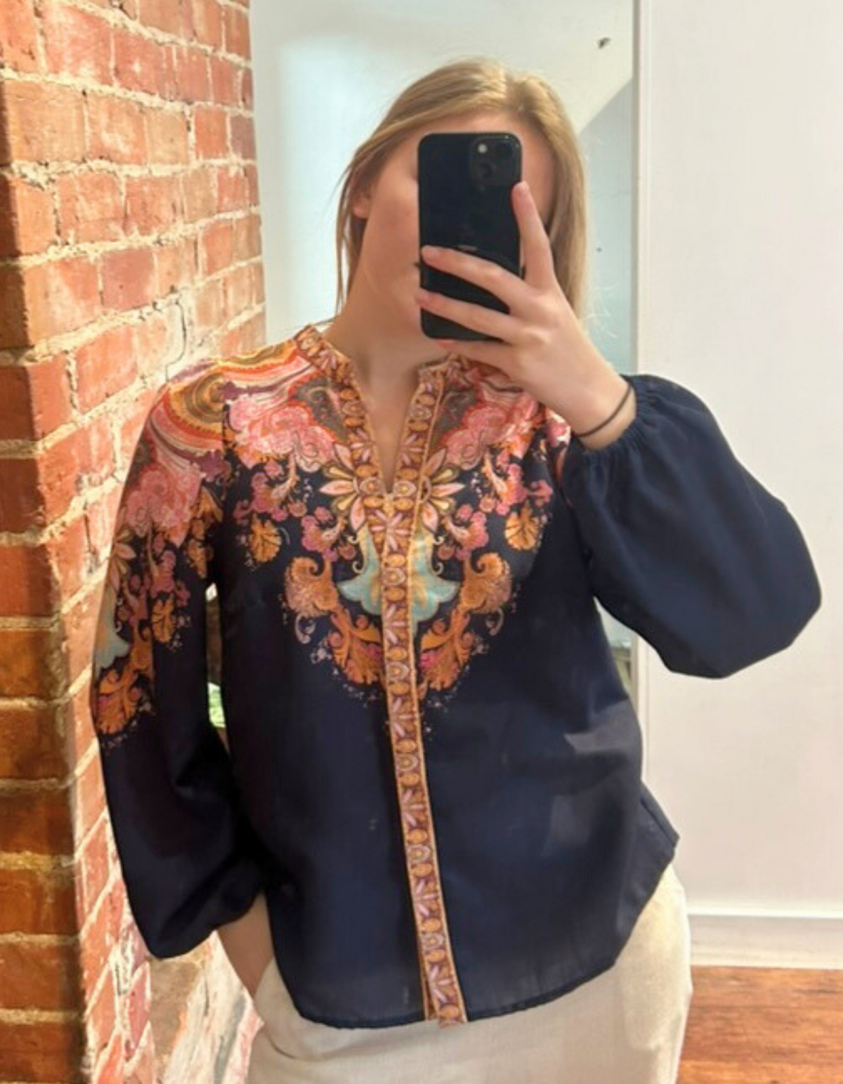 Khloe Button-Down Blouse in Midnight Bloom