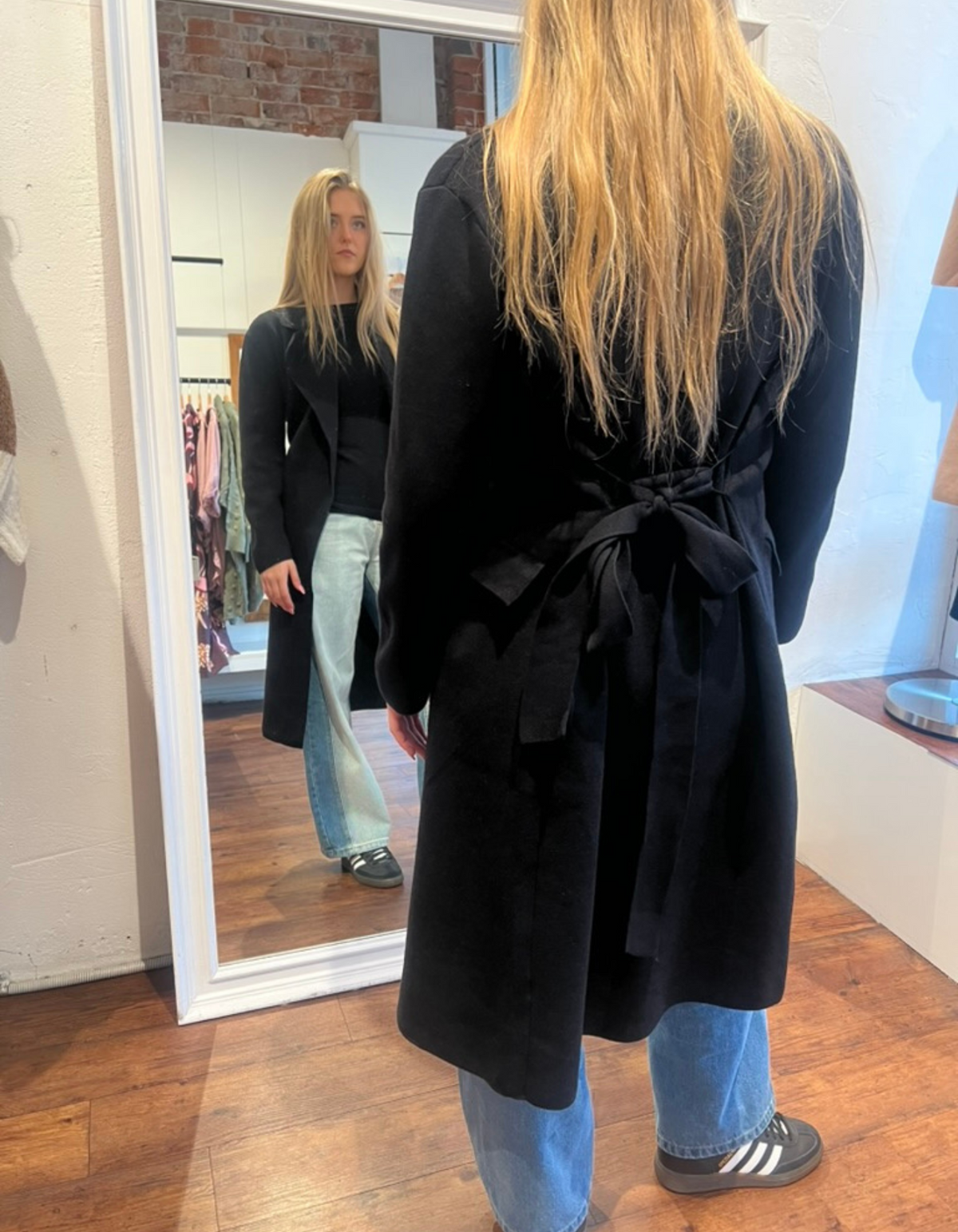 Ash Coatigan with Fabric Waist Tie in Black