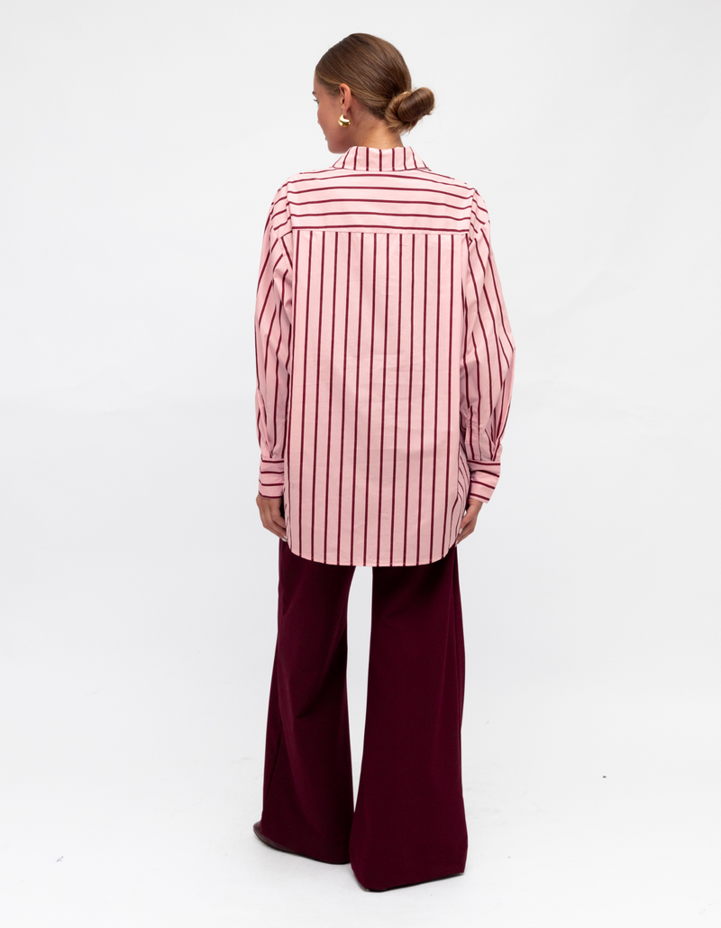 Maggie Button-Up Stripe Shirt in Pink/Red