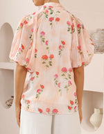 Amari Button Down Blouse in Pink Floral Print