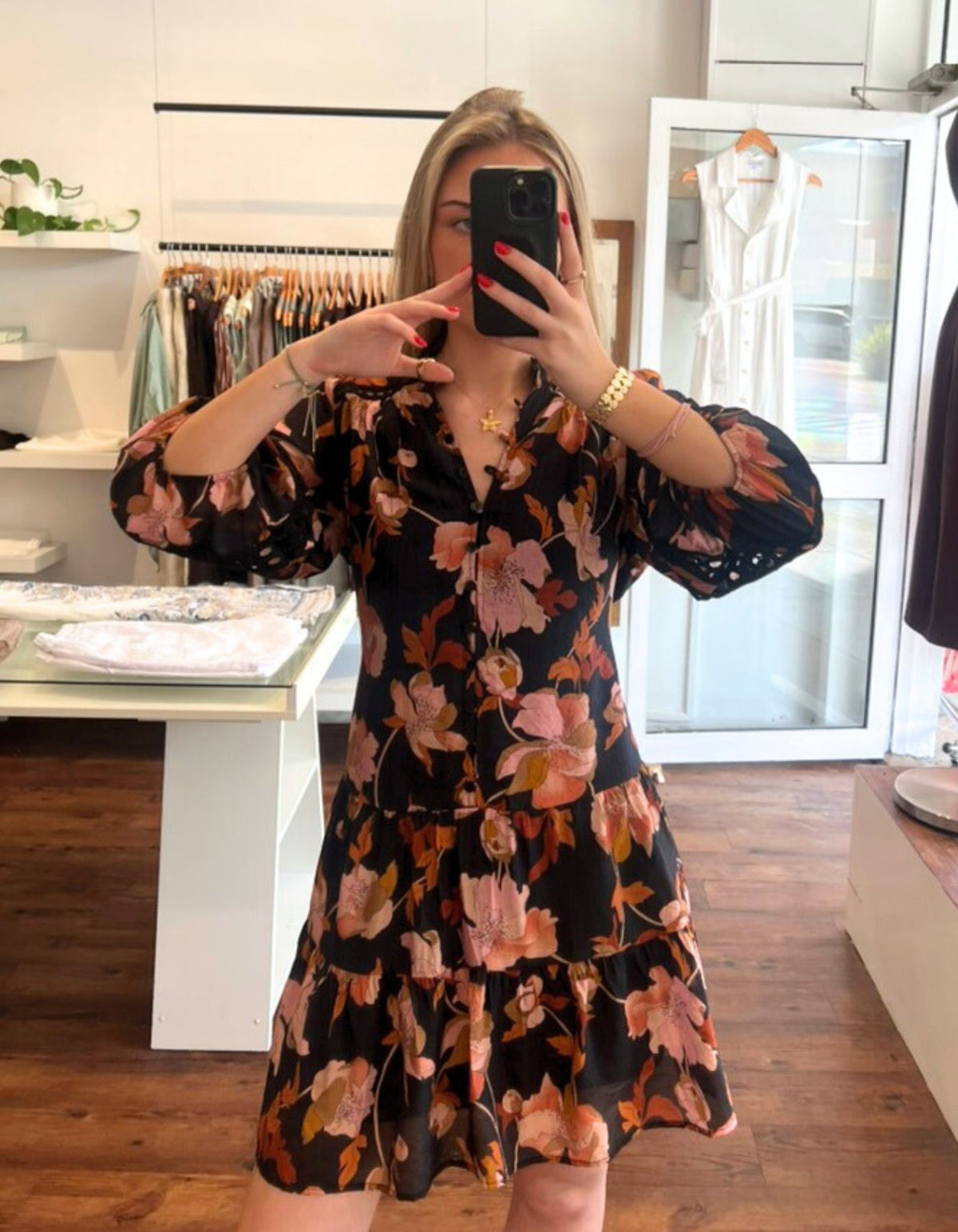 Arin 3/4 Sleeve Dress in Black Floral