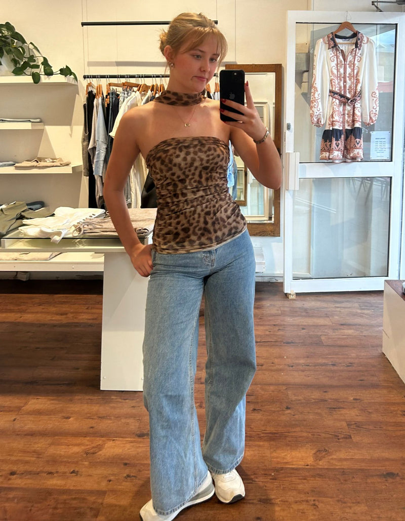 Vale Leopard Boob Tube with Neck Tie