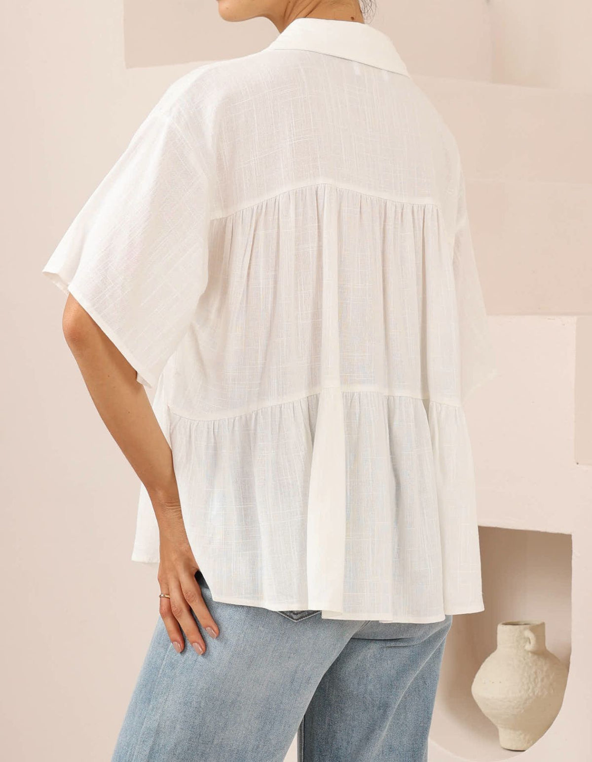 Royal Short Sleeve Tiered Shirt in White