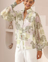 Estellle Button Down Blouse in Green Paisley Print