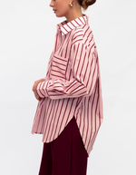 Maggie Button-Up Stripe Shirt in Pink/Red