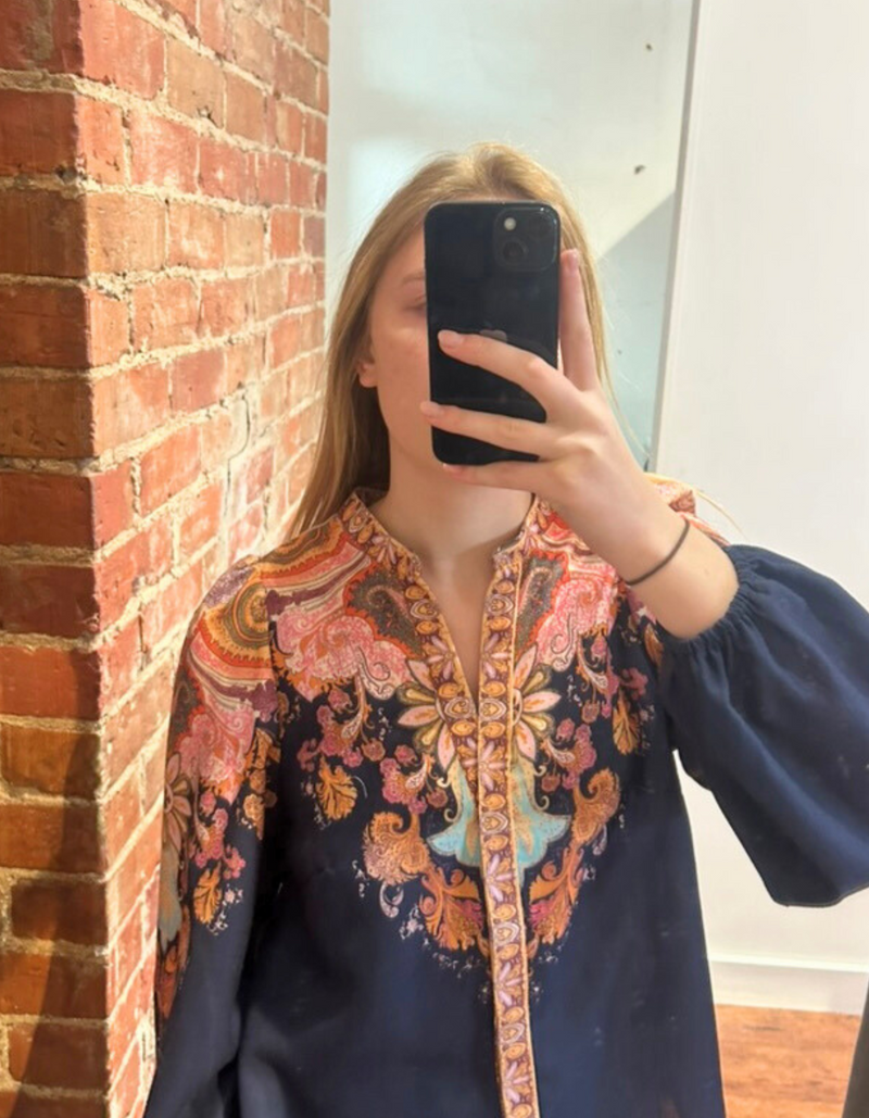 Khloe Button-Down Blouse in Midnight Bloom