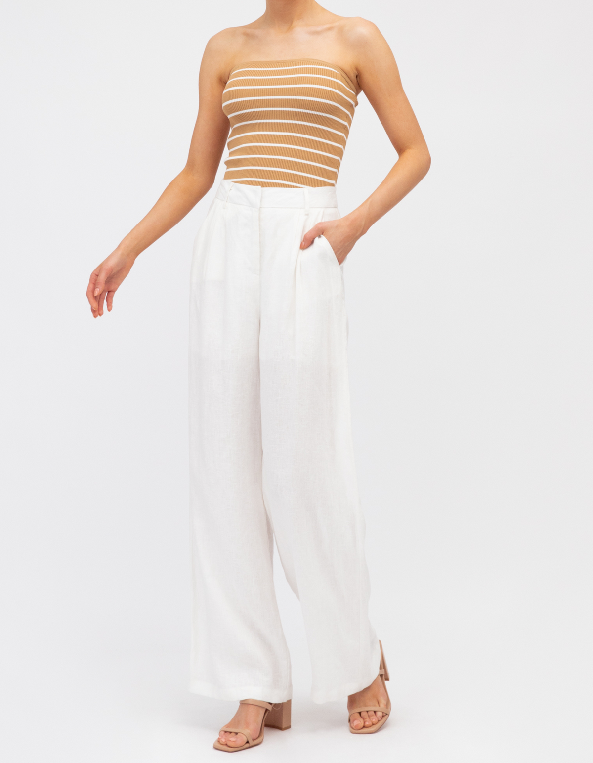 Seattle Tailored Wide Leg Linen Pants in White