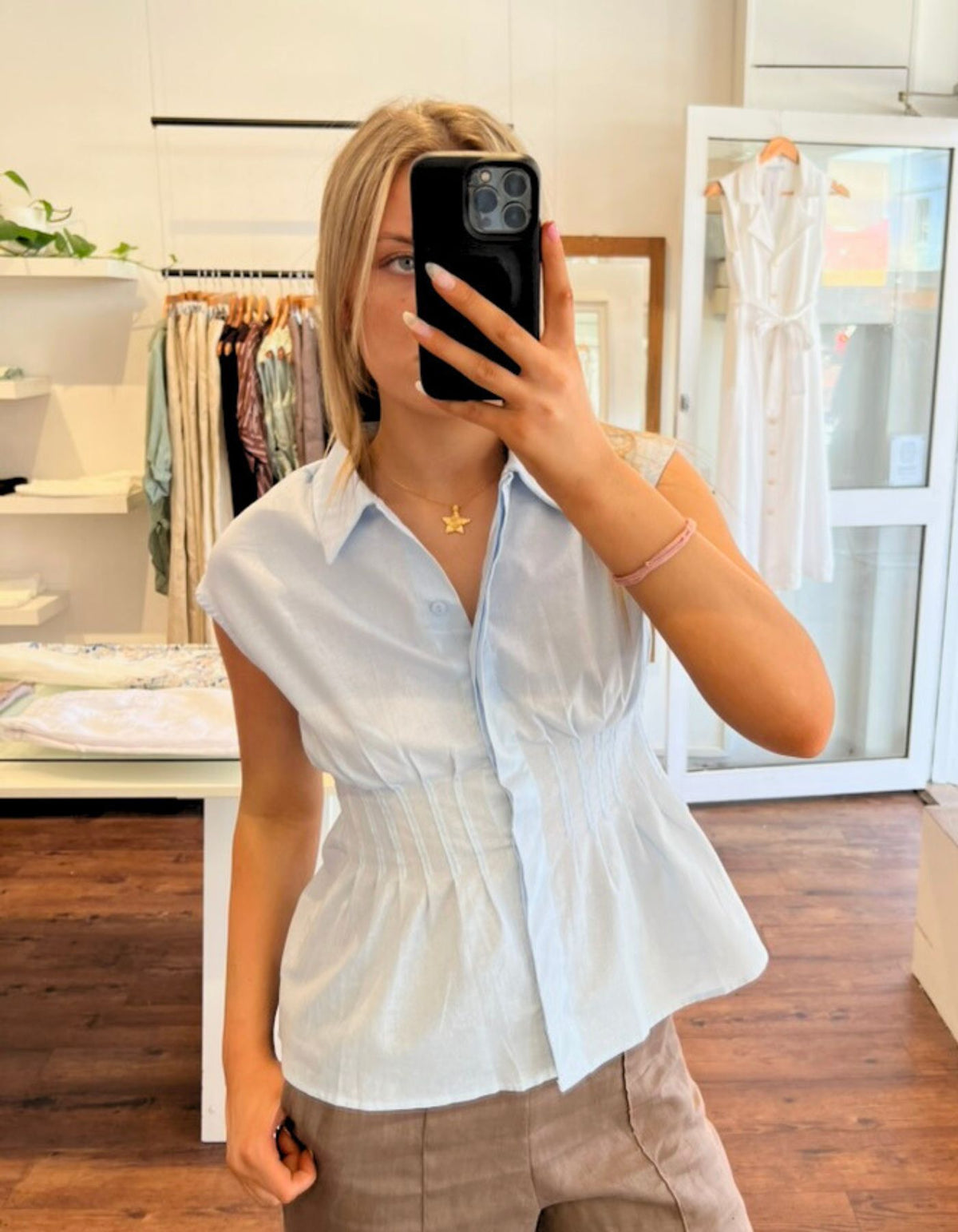 Elsie Sleeveless Top in Light Blue