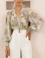 Estellle Button Down Blouse in Green Paisley Print
