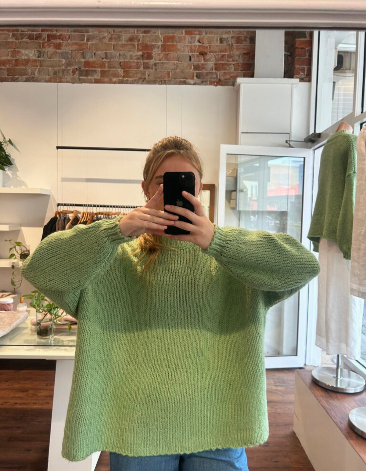 Cove Crew Neck Oversized Knit Jumper in Green