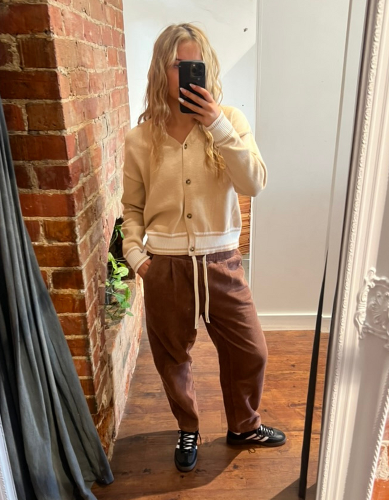Bern Elastic Waist Relaxed Cord Pants in Brown
