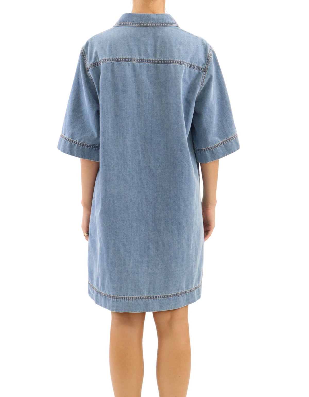 Lucy Short Sleeve Relaxed Dress in Blue Denim