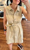 Dublin Sleeveless Button Down Dress in Beige