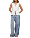 Tilly Contrast Panel Wide-Leg Jean in Blue Denim